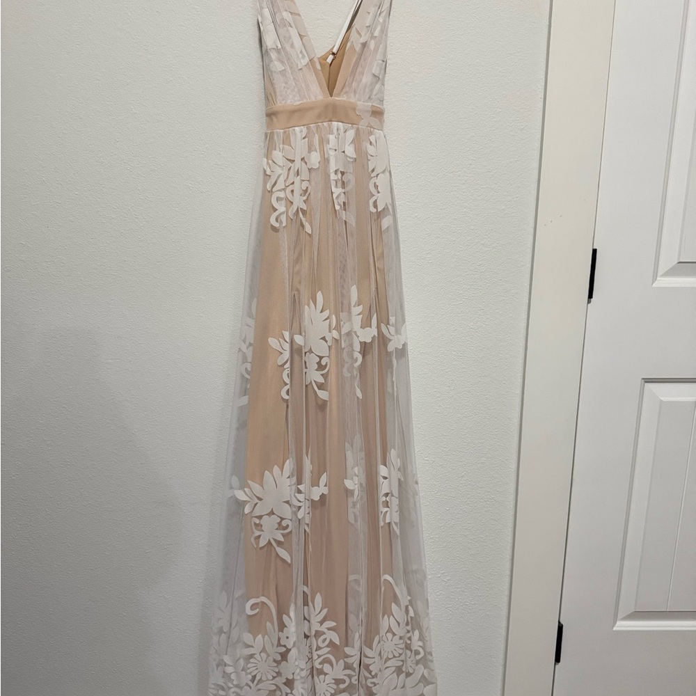 Luxxel Cream and Tan Sheer Dress
